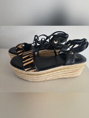 Bleecker & Bond Odette Tiger Print Calf Hair Espadrille Wedge Sandal